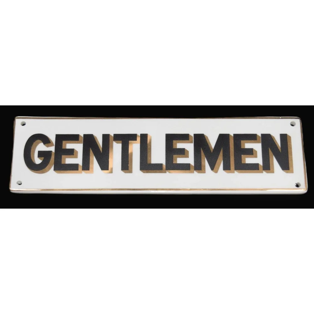 Rosanna Monte Carlo Gentlemen Sign Porcelain White Black Gold NEW NIB 8.5x2.5
